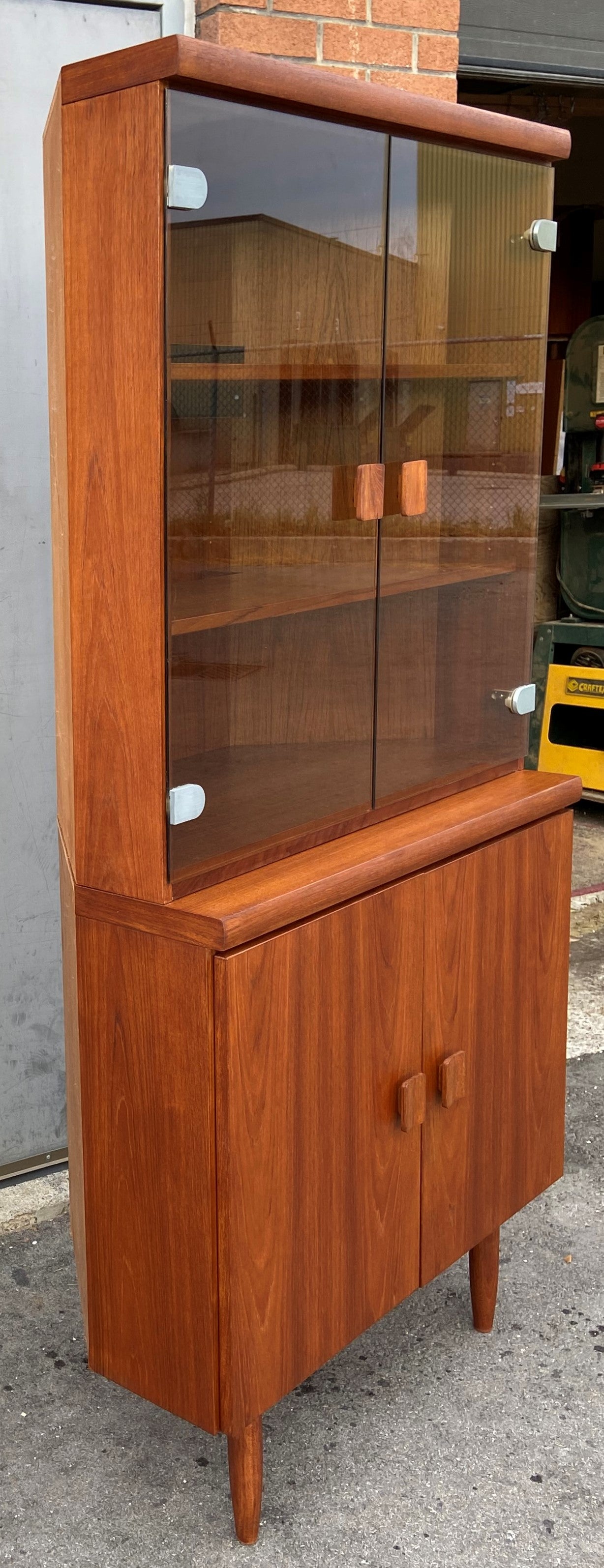 REFINISHED Mid Century Modern Teak Corner Cabinet w Lighting (2 parts), Perfect