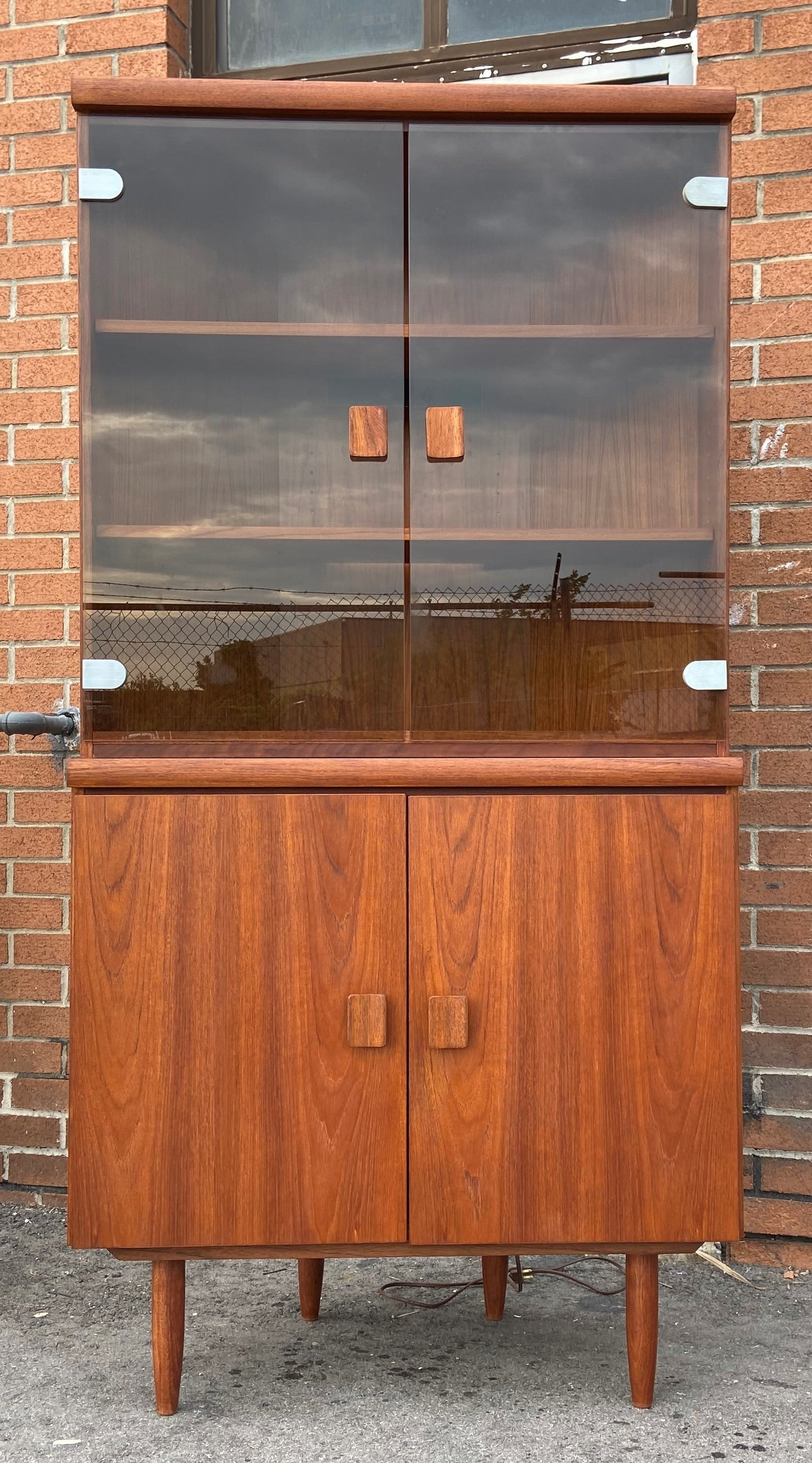 REFINISHED Mid Century Modern Teak Corner Cabinet w Lighting (2 parts), Perfect