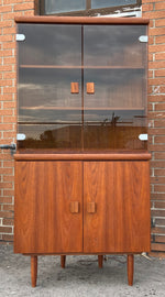 REFINISHED Mid Century Modern Teak Corner Cabinet w Lighting (2 parts), Perfect 5