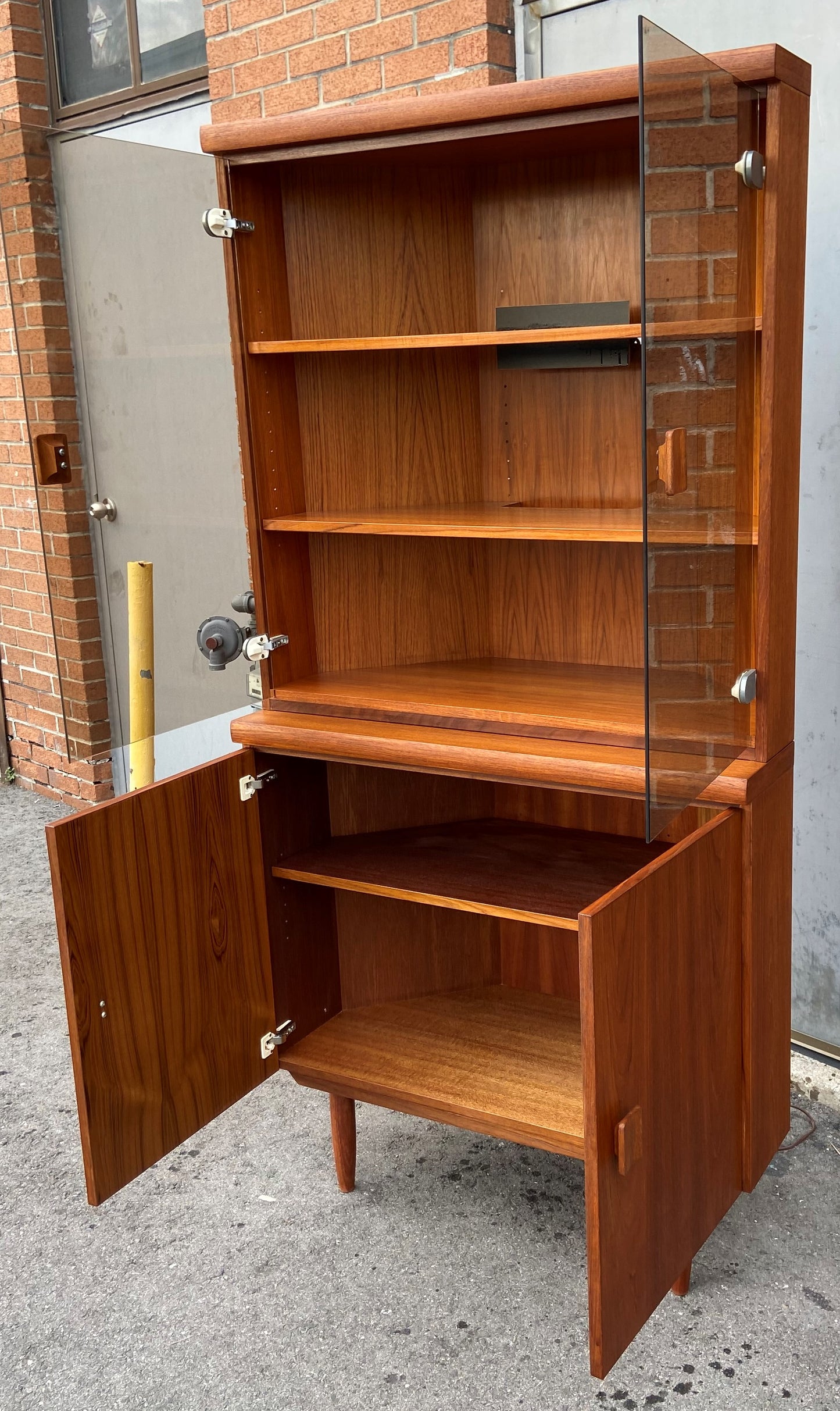 REFINISHED Mid Century Modern Teak Corner Cabinet w Lighting (2 parts), Perfect