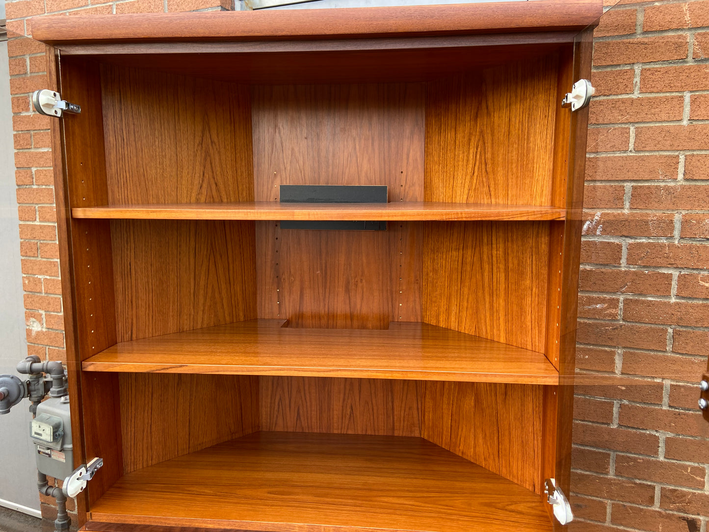 REFINISHED Mid Century Modern Teak Corner Cabinet w Lighting (2 parts), Perfect