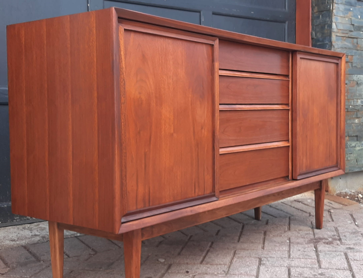 REFINISHED  MCM Walnut Sideboard Buffet 56.5" by Honderich , PERFECT