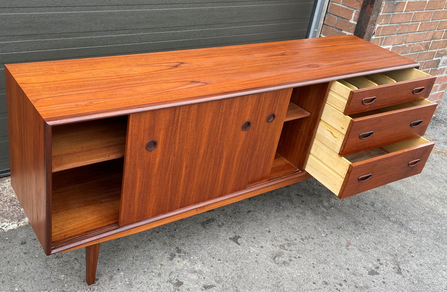 REFINISHED Mid Century Modern Teak Sideboard 6 ft, Perfect