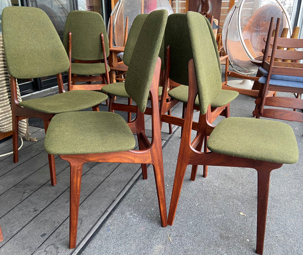 6 REFINISHED MCM Teak chairs by Brødrene Sørheim in Maharam wool upholstery, Norway, Perfect