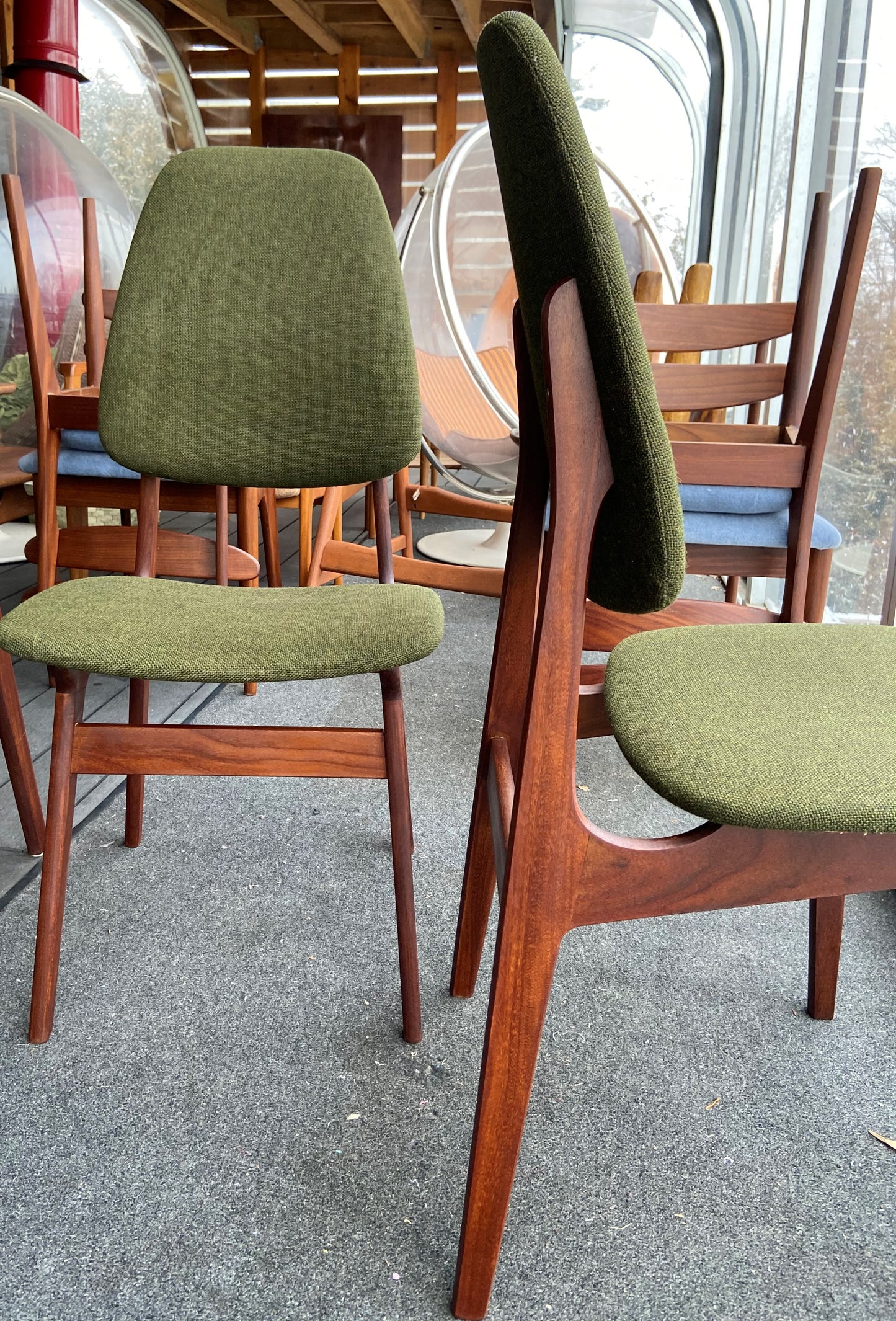 6 REFINISHED MCM Teak chairs by Brødrene Sørheim in Maharam wool upholstery, Norway, Perfect