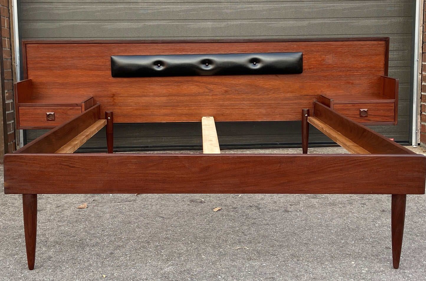 REFINISHED Mid Century Modern Teak Platform Bed w floating nightstands Double