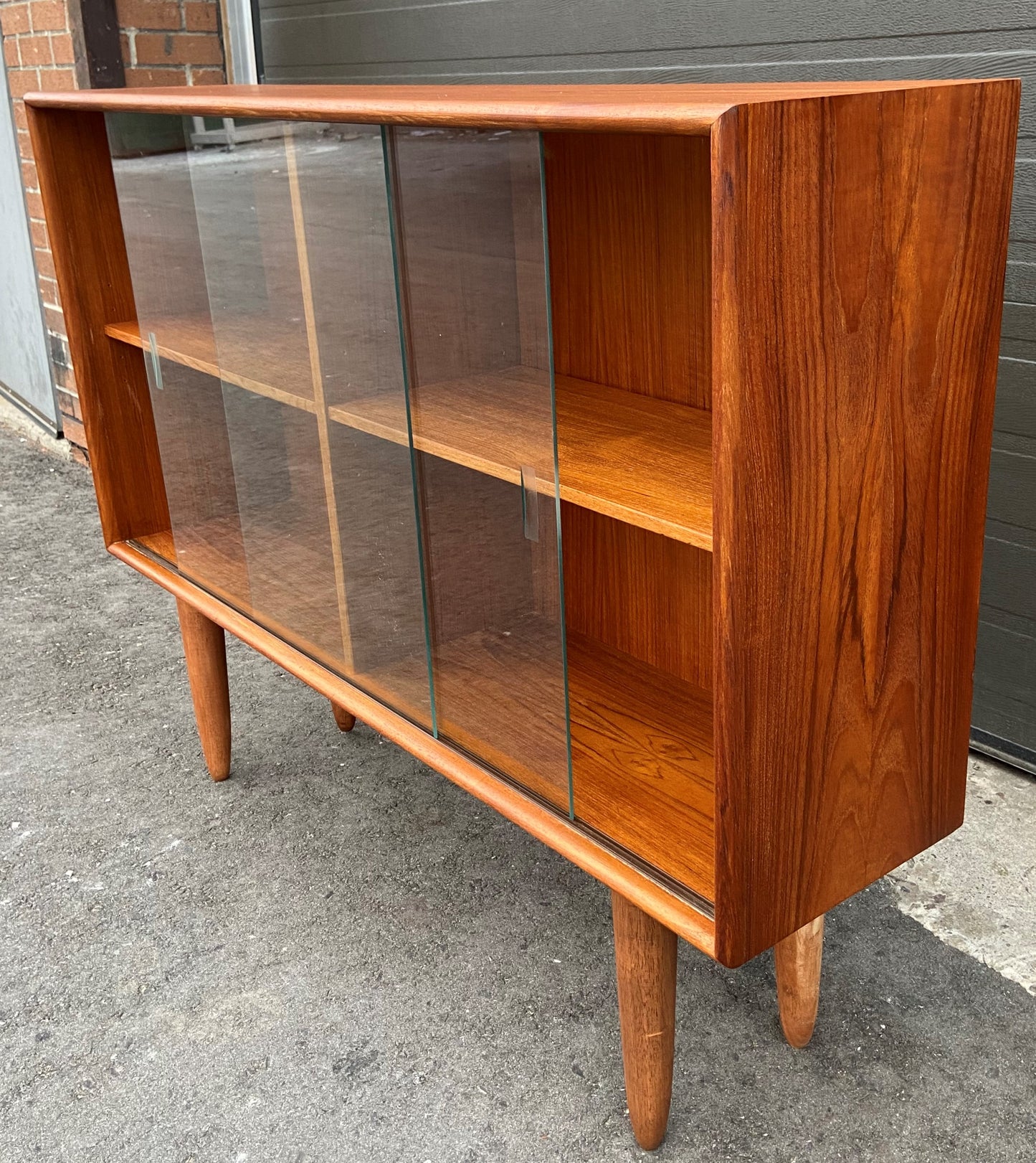 REFINISHED Danish MCM Teak Display Bookcase 48"