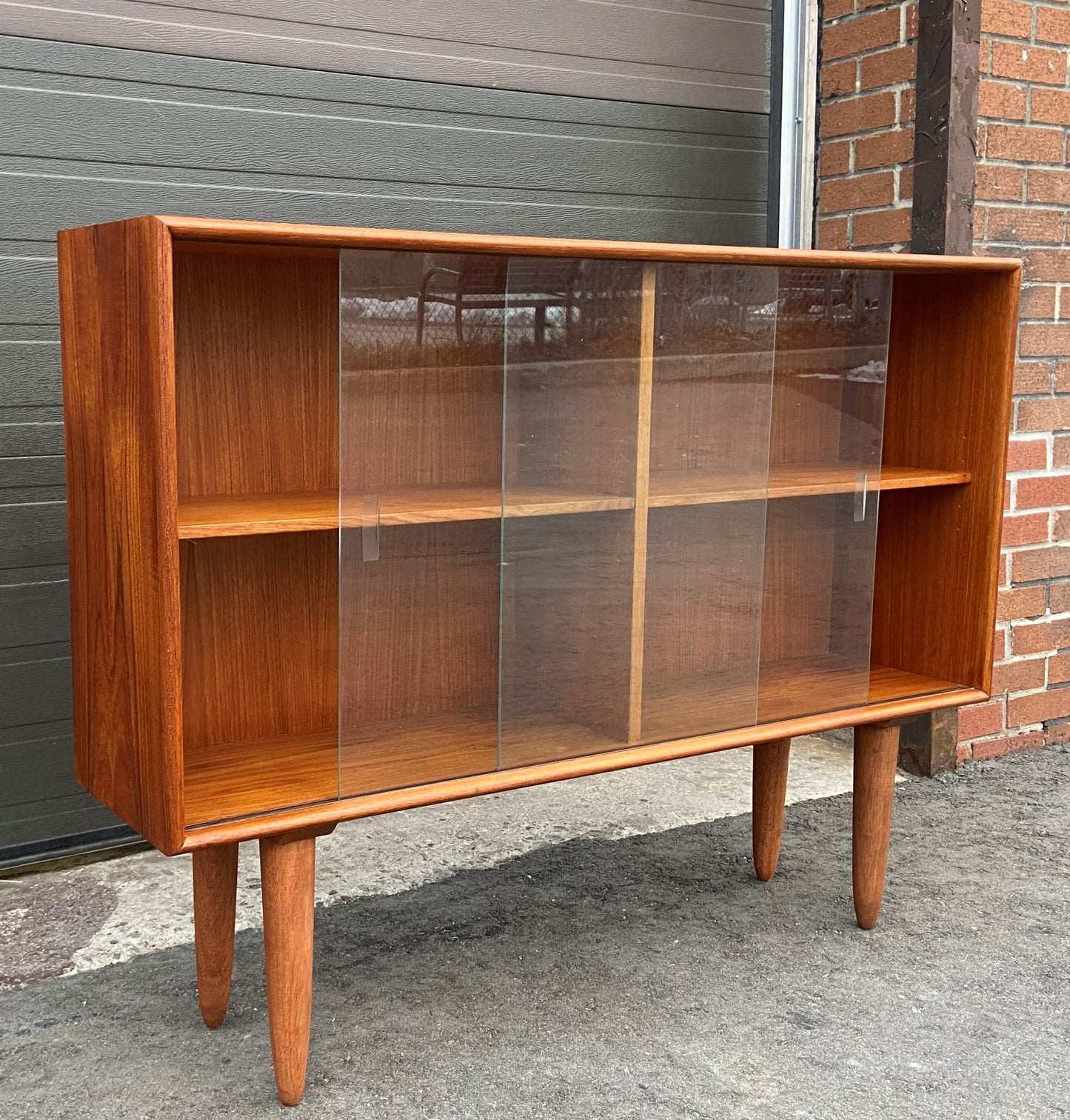 REFINISHED Danish MCM Teak Display Bookcase 48"