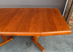 REFINISHED Mid Century Modern Teak Pedestal Table w 2 Leaves , 71.5