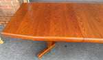 REFINISHED Mid Century Modern Teak Pedestal Table w 2 Leaves , 71.5