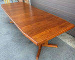 REFINISHED Mid Century Modern Teak Pedestal Table w 2 Leaves , 71.5