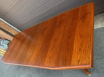 REFINISHED Mid Century Modern Teak Pedestal Table w 2 Leaves , 71.5