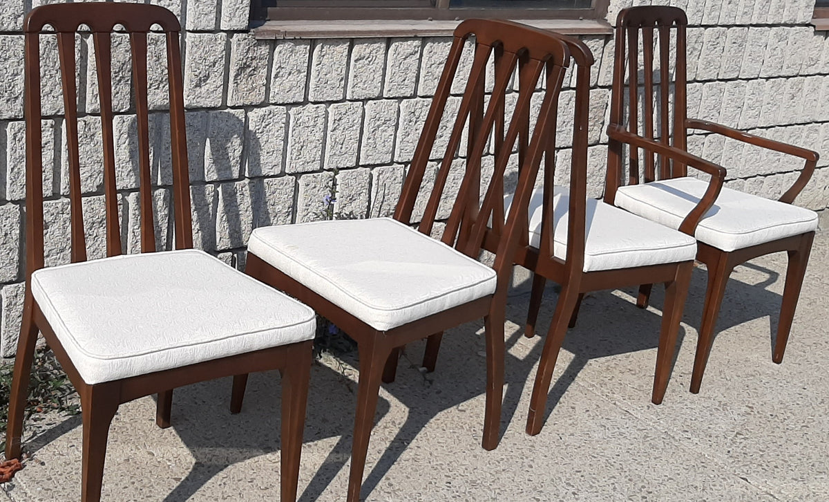 Set of 4 MCM Walnut Chairs RESTORED, includes new upholstery