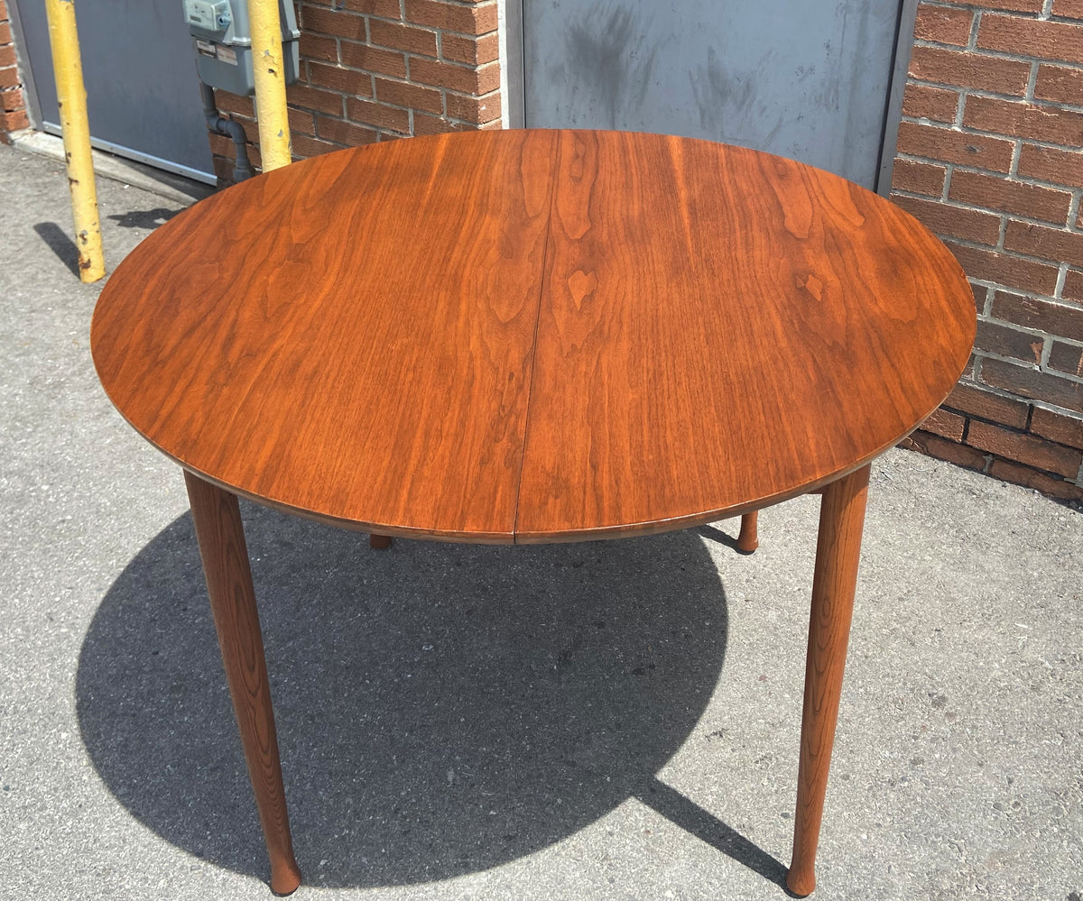 REFINISHED Mid Century Modern Walnut Table Round 42