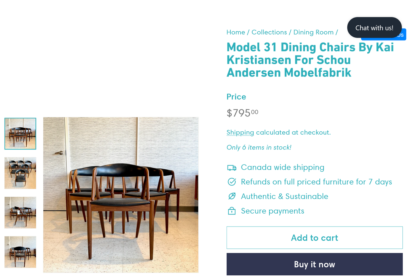 6 RESTORED Mid Century Modern Kai Kristiansen Teak Chairs Model 31, PERFECT