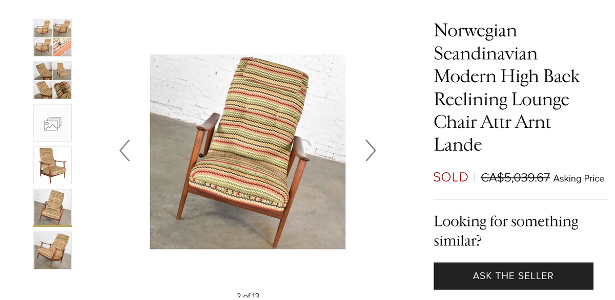 REFINISHED REUPHOLSTERED Mid-Century Modern Lounge Chair Recliner by Arnt Lande
