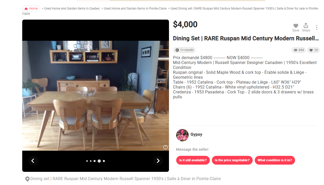 REFINISHED Rare Russell Spanner Dining Table Extendable 60"-78"- PERFECT (matching 6 chairs available) - Mid Century Modern Toronto