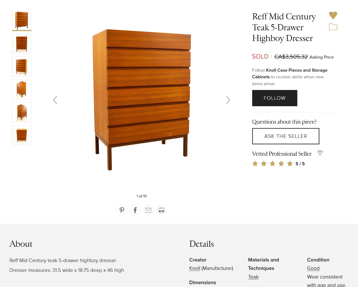 REFINISHED MCM Teak w Rosewood Low Dresser/ TV Console by Reff/ Knoll, 63