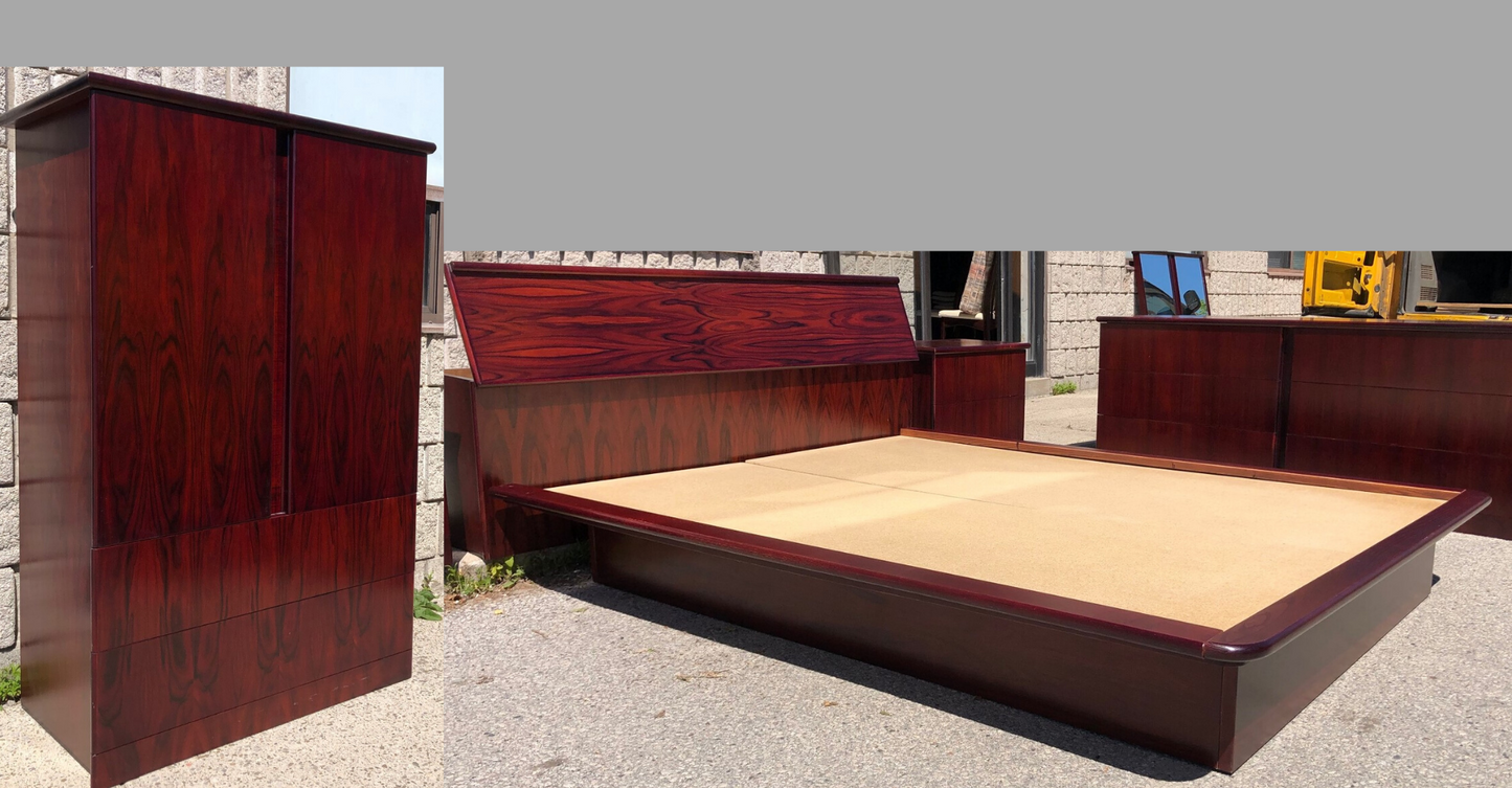 SUPER SALE***RESTORED MCM Rosewood Bedroom set: 2 dressers, platform bed Queen,  2 nightstands, Mint