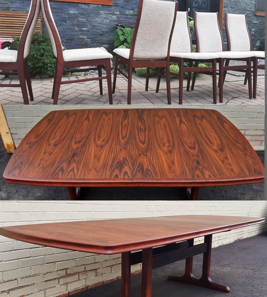 REFINISHED Large Danish MCM Brazilian Rosewood Table w 2 leaves  66"-105" & 6 chairs, ALL PERFECT - Mid Century Modern Toronto