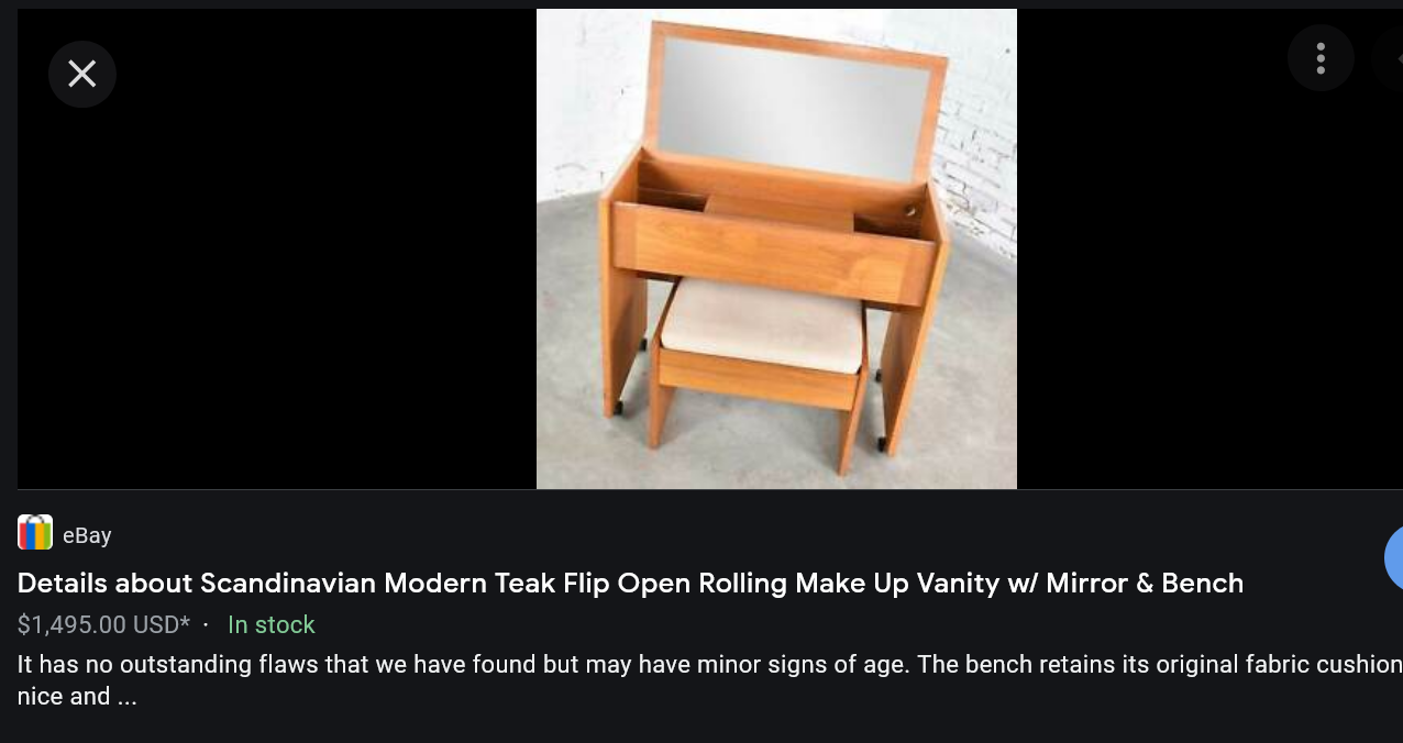 REFINISHED Mid Century Modern Teak Vanity & Ottoman by Reff/ Knoll, PERFECT