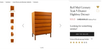 REFINISHED Mid Century Modern Teak Dresser & Tallboy by Reff/ Knoll, PERFECT 11