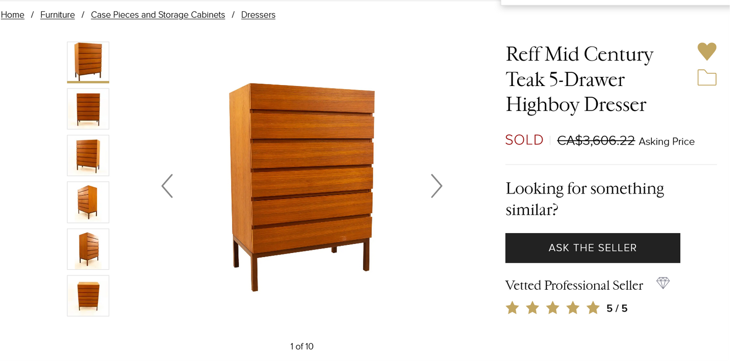 REFINISHED Mid Century Modern Teak Dresser 3 Drawers by Reff/ Knoll, PERFECT