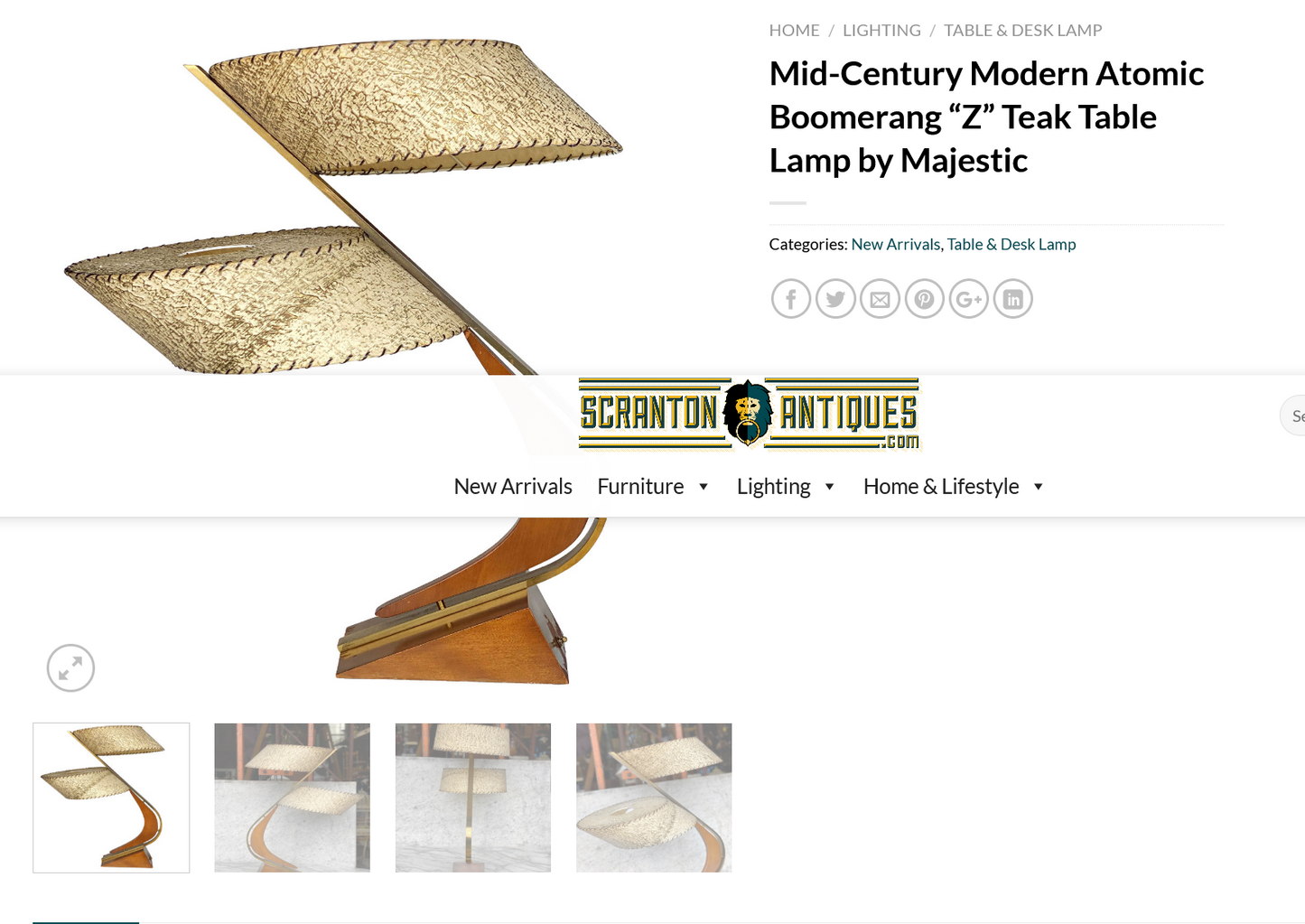 Large Mid Century Modern Atomic Boomerang “Z” Teak Table Lamp by Majestic