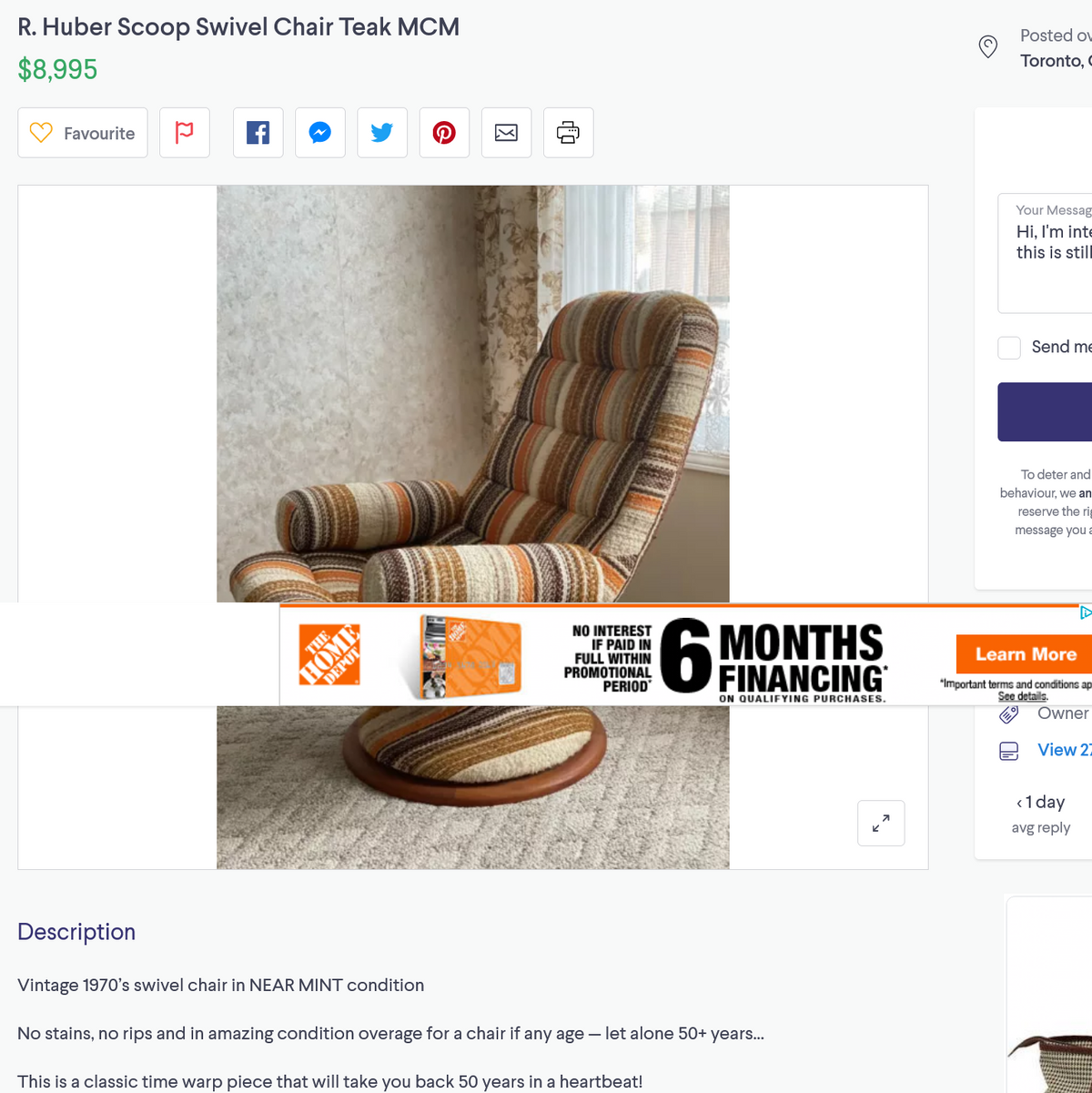 Mid Century Modern Teak Swivel Lounge Chair & Ottoman by R. Huber
