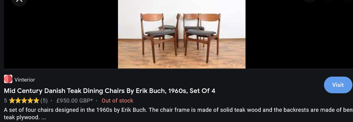 4 REFINISHED Danish MCM Teak Chairs by Erik Buch, will be REUPHOLSTERED