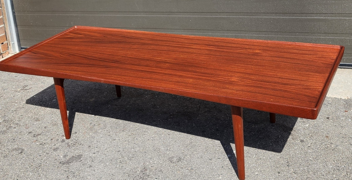 REFINISHED Danish Mid Century Modern  Selig Teak Coffee Table Large w Raised Edges