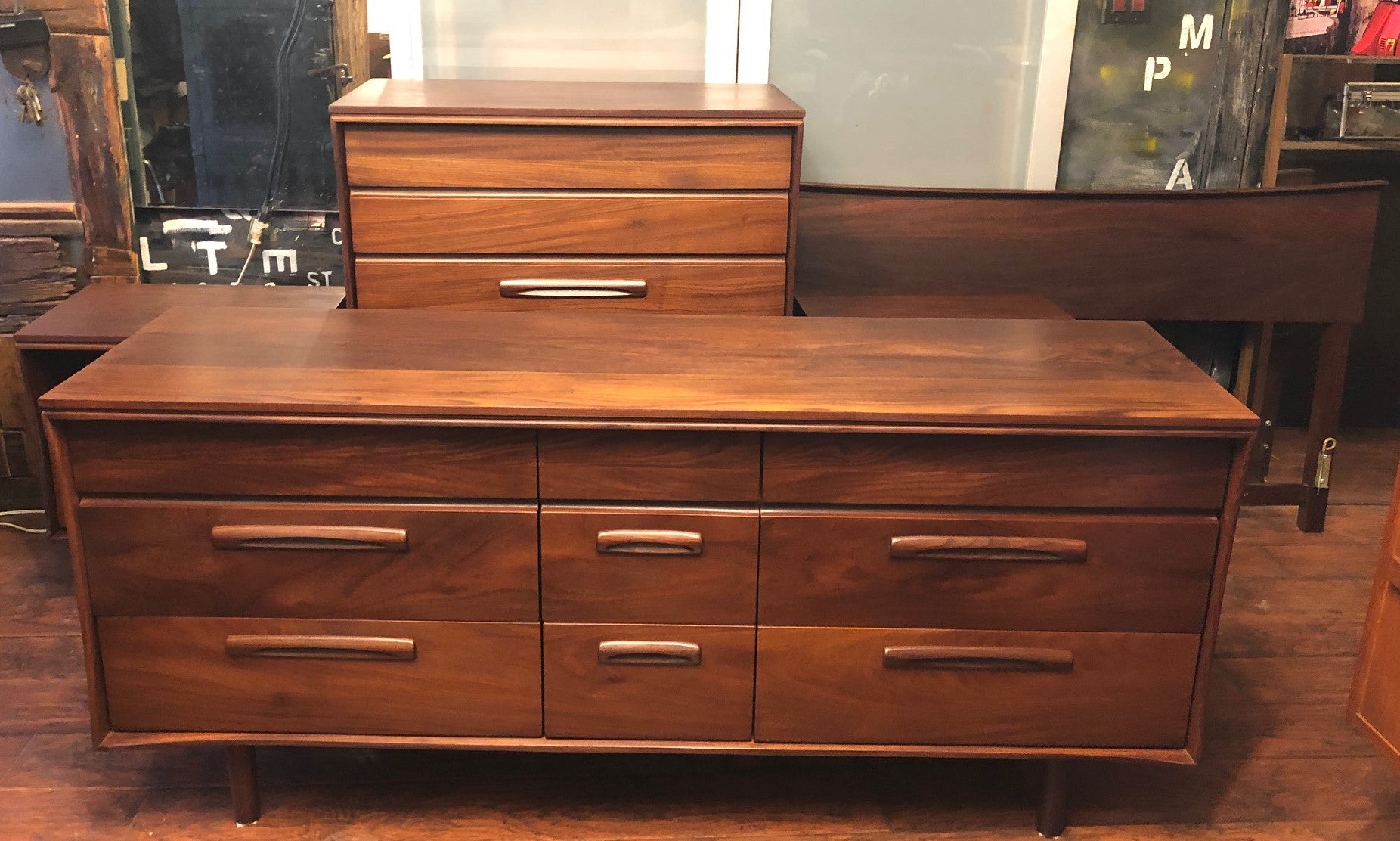 REFINISHED MCM SOLID Teak Dresser 9 drawers, Tallboy, Nightstands, Headboard and metal Queen bed frame by Imperial- PERFECT - - Mid Century Modern Toronto