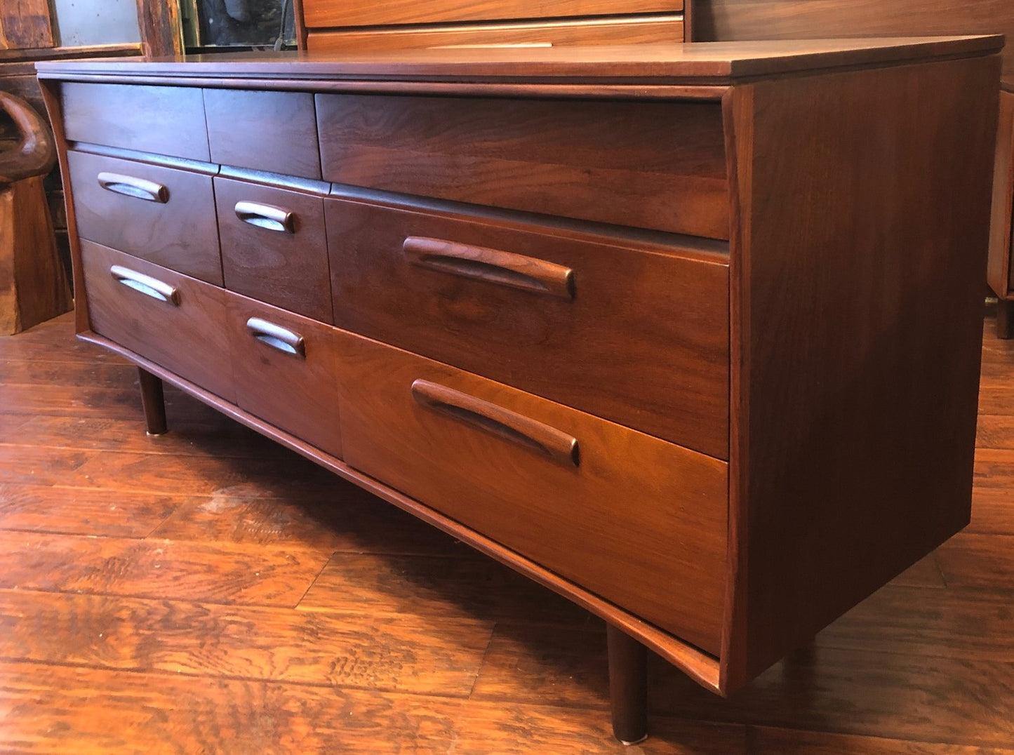 REFINISHED MCM SOLID Teak Dresser 9 drawers, Tallboy, Nightstands, Headboard and metal Queen bed frame by Imperial- PERFECT - - Mid Century Modern Toronto
