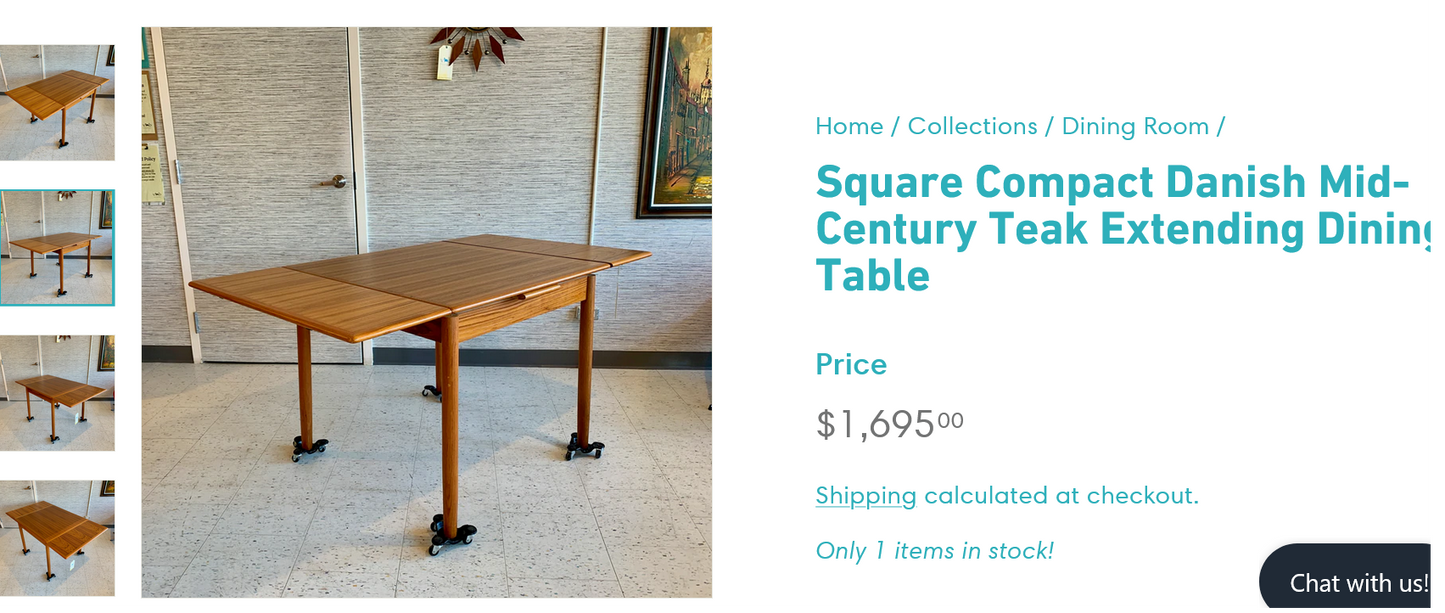 REFINISHED Danish Mid Century Modern Teak Table Draw Leaf, 33"-58"