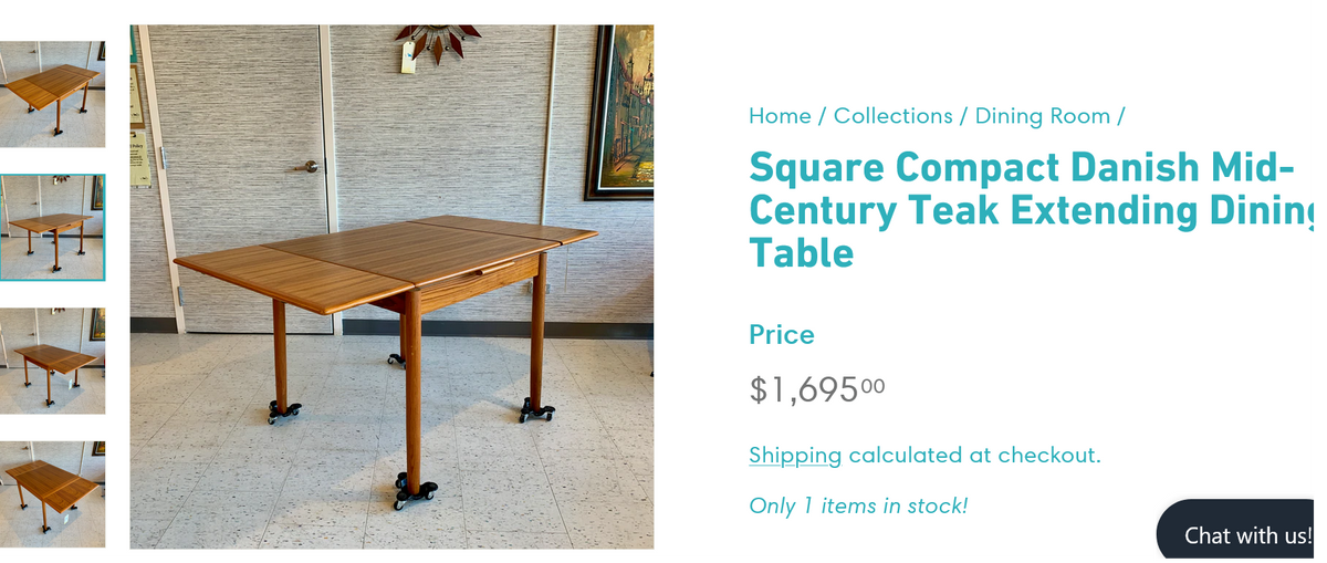 REFINISHED Danish Mid Century Modern Teak Table Draw Leaf, 33