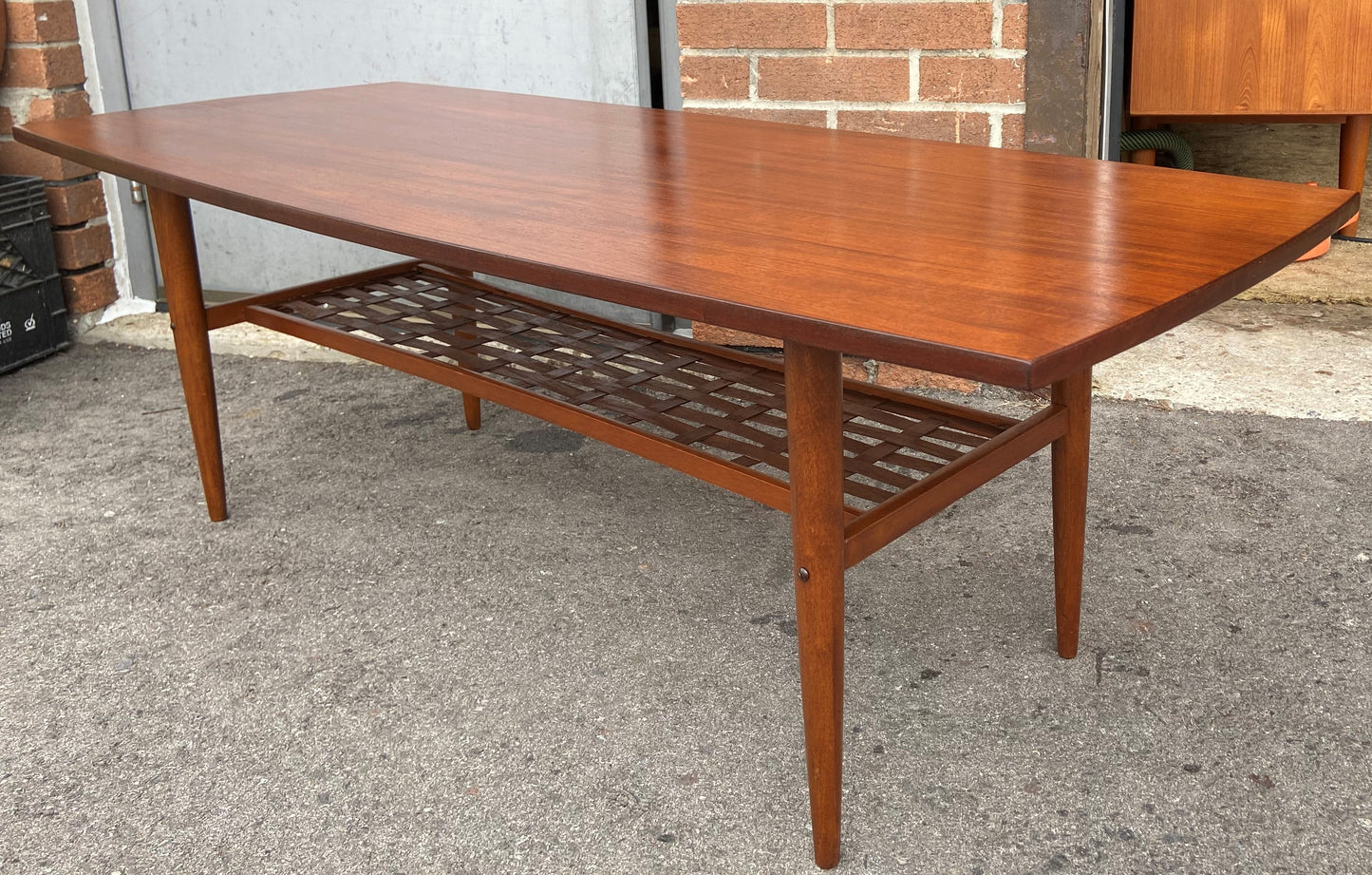 REFINISHED Swedish Mid Century Modern Teak Coffee Table with Shelf by Alberts Tibro