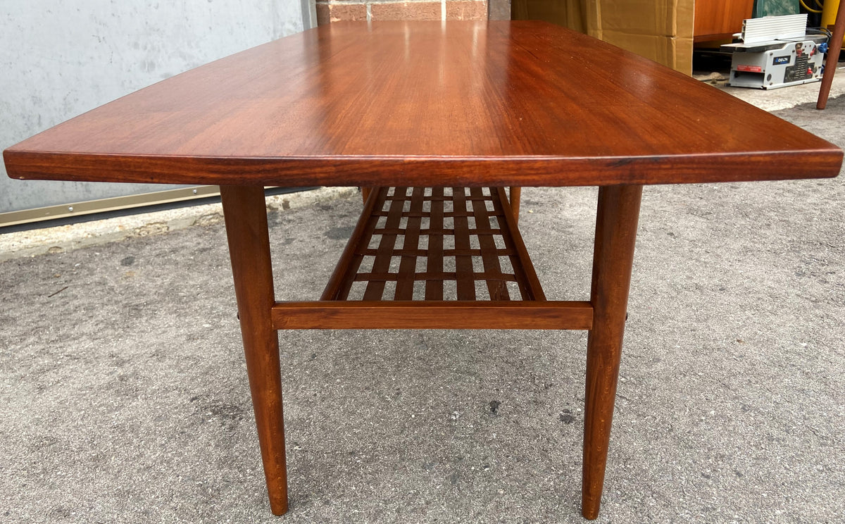 REFINISHED Swedish Mid Century Modern Teak Coffee Table with Shelf by Alberts Tibro