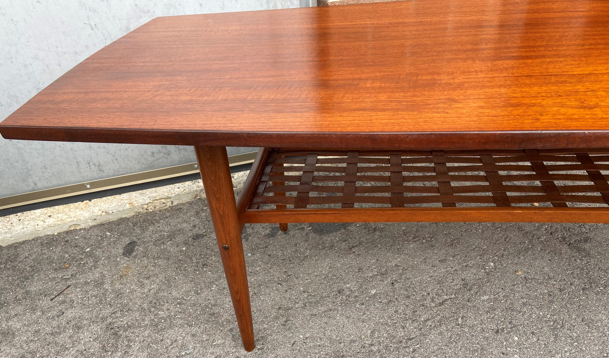 REFINISHED Swedish Mid Century Modern Teak Coffee Table with Shelf by Alberts Tibro