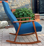 REFINISHED Danish Mid Century Modern Teak Rocking Chair NEW Wool Upholstery, Perfect 6