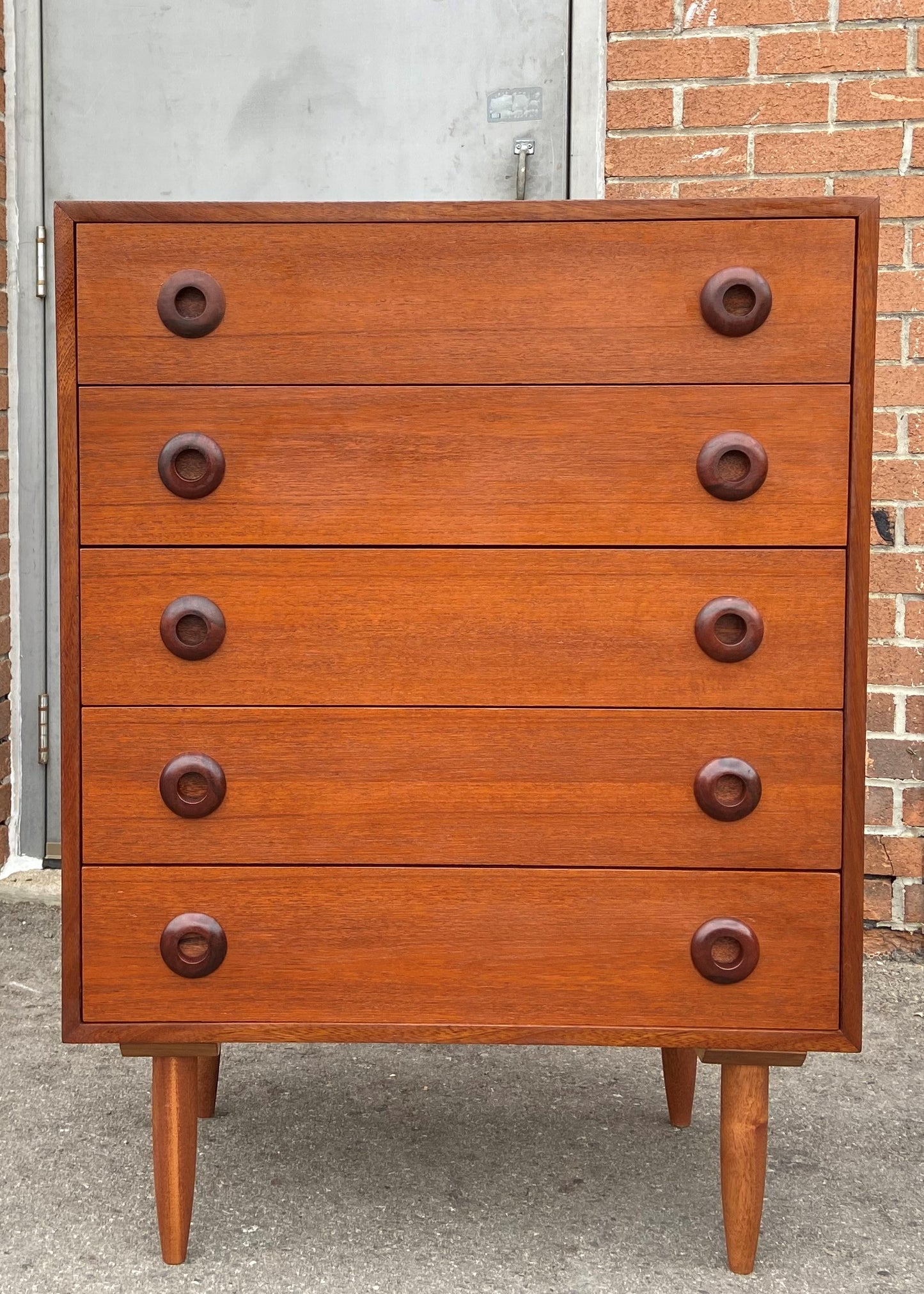 REFINISHED Swedish Mid Century Modern Teak Tallboy Dresser 5 drawers