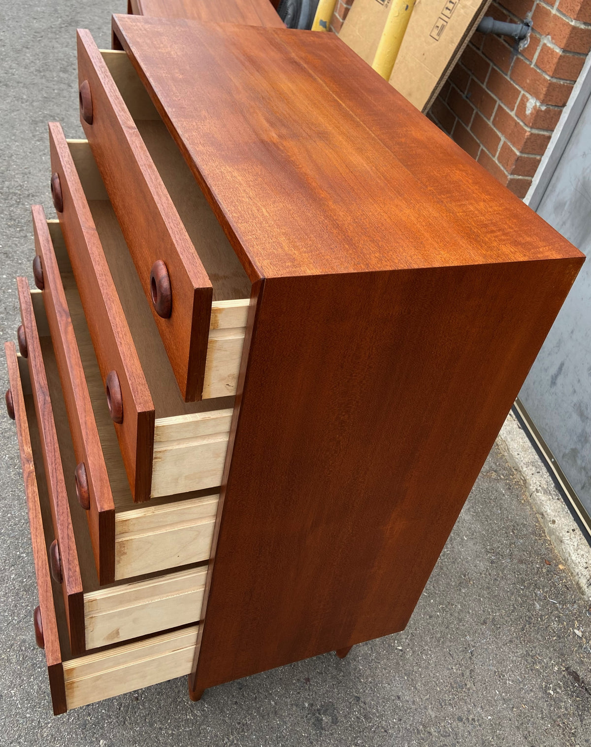 REFINISHED Swedish Mid Century Modern Teak Tallboy Dresser 5 drawers