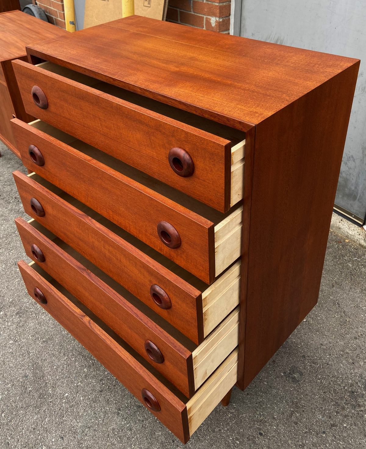 REFINISHED Swedish Mid Century Modern Teak Tallboy Dresser 5 drawers