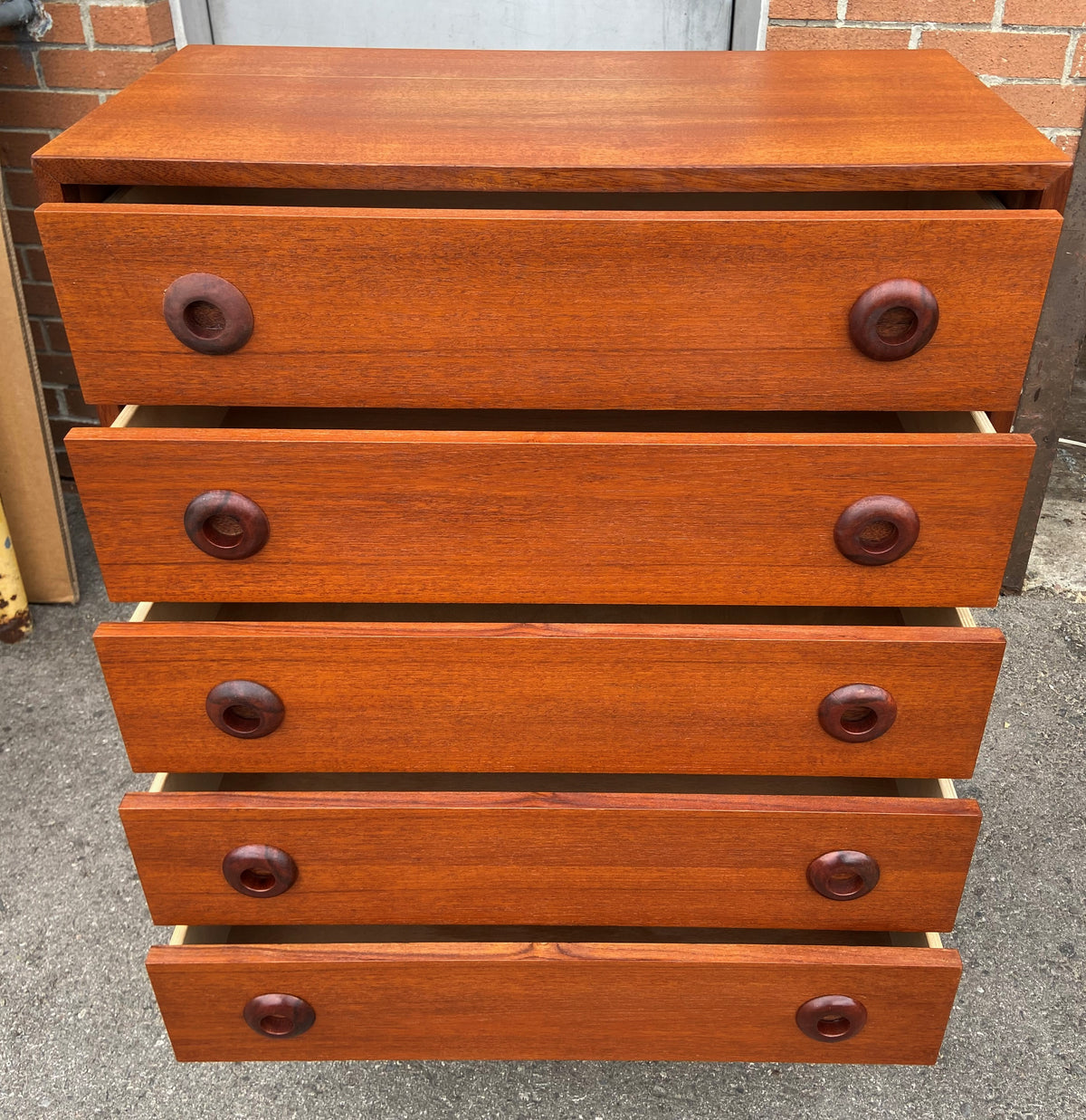 REFINISHED Swedish Mid Century Modern Teak Tallboy Dresser 5 drawers