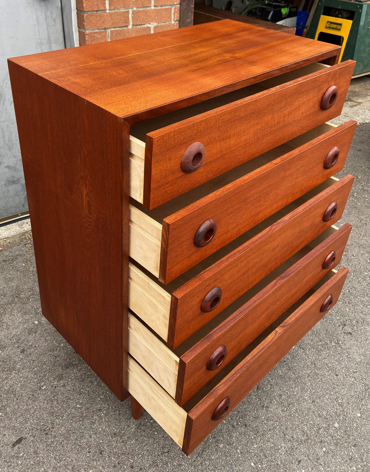 REFINISHED Swedish Mid Century Modern Teak Tallboy Dresser 5 drawers