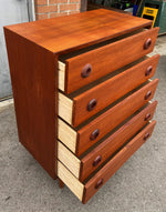 REFINISHED Swedish Mid Century Modern Teak Tallboy Dresser 5 drawers 7