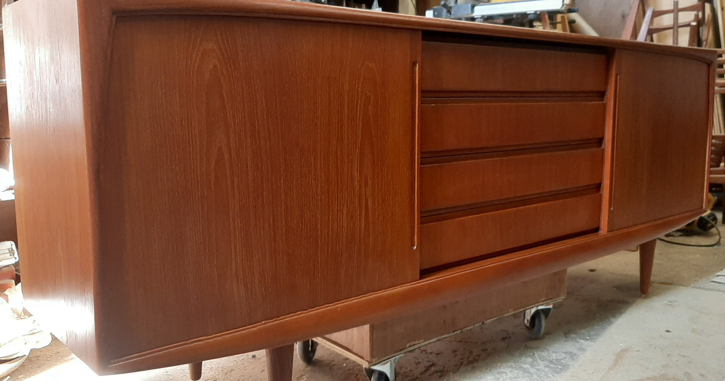 REFINISHED MCM Teak Credenza Sideboard w 2 sliding doors and drawers, 7 ft - Mid Century Modern Toronto