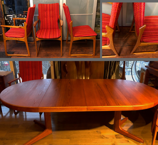 REFINISHED MCM  Teak Table Round w 2 Leaves & 6 Chairs by Vamdrup- like NEW - Mid Century Modern Toronto