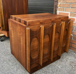 RESTORED Mid Century Modern Walnut Brutalist Headboard and 2 Nightstands or Side Tables 10