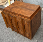 RESTORED Mid Century Modern Walnut Brutalist Headboard and 2 Nightstands or Side Tables 11