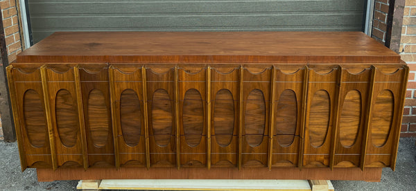 RESTORED Mid Century Modern Walnut Brutalist Credenza Dresser 80"